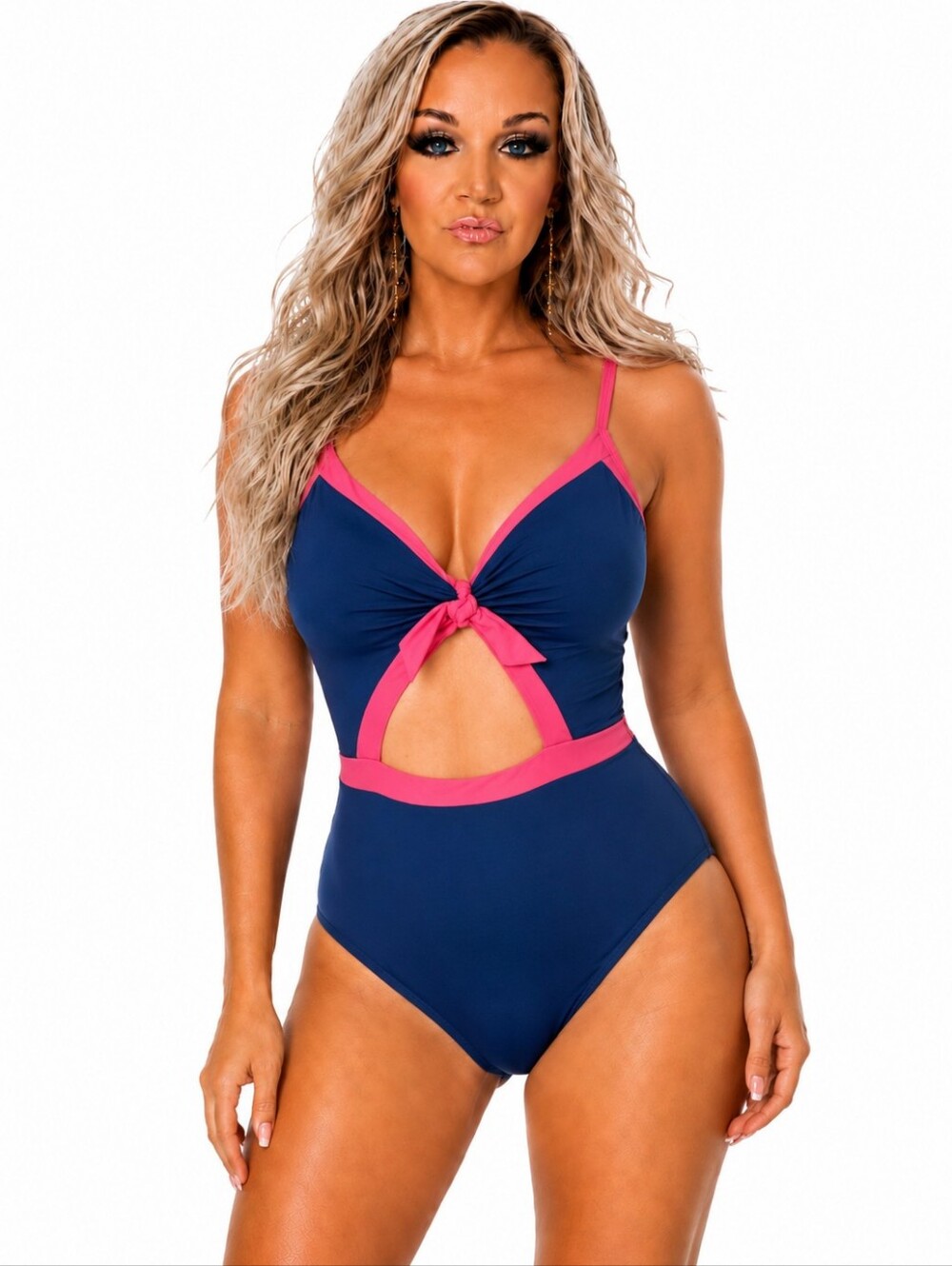 Sexy colorblock Navy Blue And Hot Pink Cutout one piece swimsuit miracle